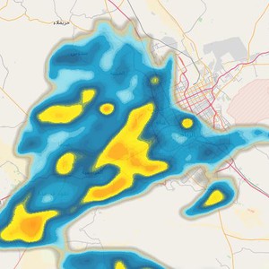 Update 0200 PM Rain clouds detected by radar over the capital, Riyadh