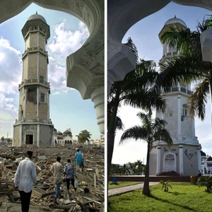 انتشار الحطام الثقيل حول  مسجد 