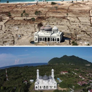 مسجد تضرر جزئيا في منطقة لامبوك الساحلية في باندا اتشيه