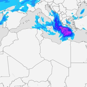 المنخفض الجوي في وسط البحر المتوسط يزداد تعمقه ويتحرك نحو جزيرة كريت الأربعاء  