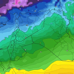 الأردن: جبهة هوائية باردة بطيئة الحركة تعبر الشمال (أمطار غزيرة وفرص للرعد) وتمتد للوسط والجنوب في وقت لاحق