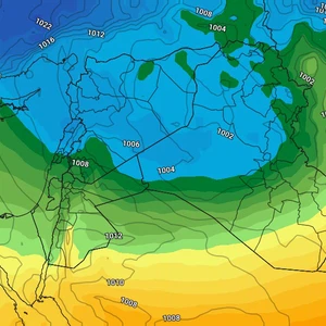 Thursday: The low pressure system crosses Iraq's skies, and the weather turns into a cold, stormy, and rainy winter.