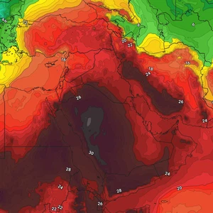 الخليج العربي | الاجواء الحارة هي السمة البارزة ورياح نشطة تتسبب بإثارة الأتربة والغُبار على بعض الدول      