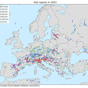 European Severe Storms Laboratory: About 10,000 reports of large hailstones in 2023, one of which was in the capital, Amman.