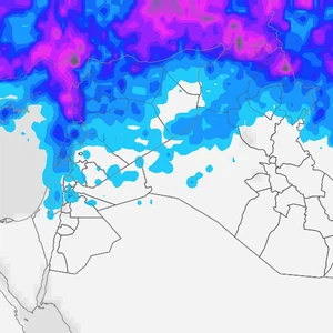 Levant: Thunderstorms concentrated in Syria and Lebanon midweek, with heavy dust storms in desert areas.