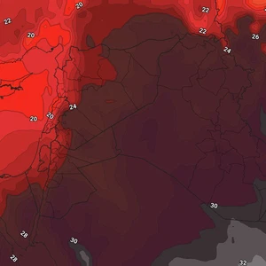 Jordan: The hot air mass is approaching, with temperatures reaching the mid-30s Celsius.