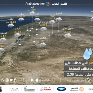 كميات الهطول المطري يوم السبت 16-3-2019 حتى الساعة 2:30 عصراً