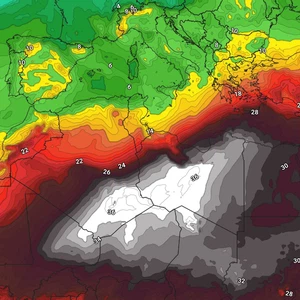 A low-pressure system over the western Mediterranean is bringing warmth to the Levant.