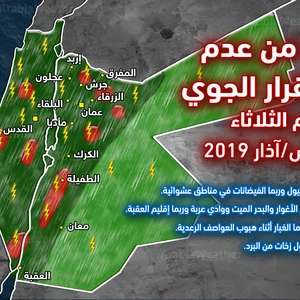 حالة من عدم الاستقرار الجوي يوم الثلاثاء .. زخات رعدية غزيرة وبرد متوقعة وتجدد التنبيه من تشكل السيول