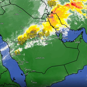 Dammam et Majmaah 14h20 | Le début de la traversée du front d'air froid et l'intensification des averses orageuses dans la période à venir