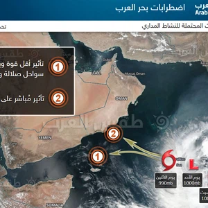 حالة مدارية في بحر العرب قد تتحول الى اعصار تُهدد بعض الدول العربية نهاية الاسبوع الحالي