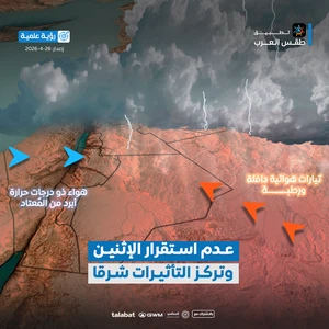 Unstable weather conditions will affect the Kingdom on Monday, and will be particularly strong in the eastern desert regions.