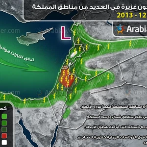 الخميس : منخفض جوي يؤثر على الأردن و أمطار رعدية قد تكون غزيرة في العديد من المناطق 