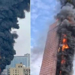 Video | A horrific scene of a massive fire devouring a skyscraper in China