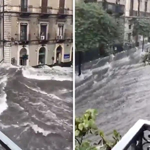 Video | Shocking scenes of the streets of the Italian city of Catania, which have turned into rivers due to the floods