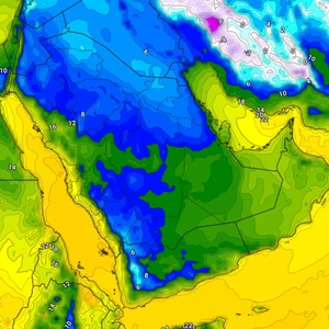 Arabie saoudite | Un système de haute pression sibérien pousse une vague de froid intense vers le Royaume, avec des températures proches de zéro dans ces régions.