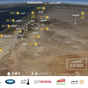 الأردن| حالة الطقس ودرجات الحرارة يوم الخميس 2020/3/5
