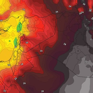 العراق | اشتداد الكتلة الهوائية شديدة الحرارة نهاية الأسبوع مع فرصة لزخات رعدية من الأمطار على اجزاء عشوائية