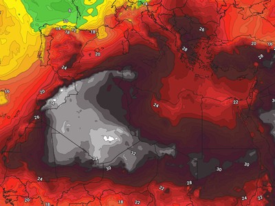 North Africa: Heat dome intensifies, with temperatures approaching 45°C in Tunisia on Monday.