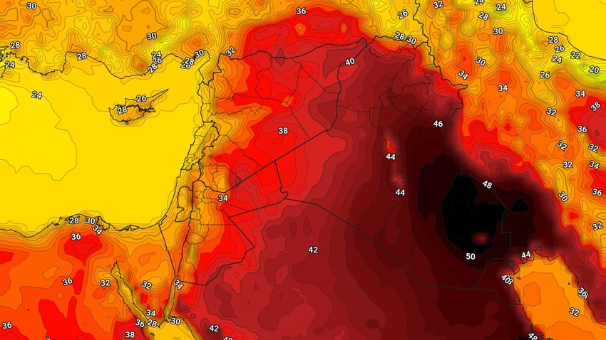 العراق | الحرارة تتجاوز ال50 مئوية جنوباً من جديد يوم الاثنين 