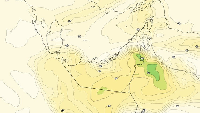 الإمارات | فرصة لتكون السحب الركامية الممطرة شرقاً امتداداً نحو بعض المناطق الداخلية.تفاصيل   