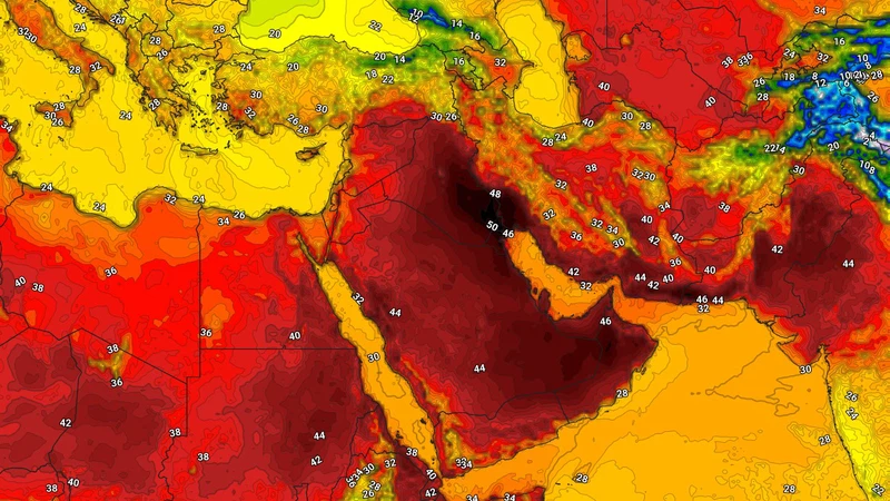 مركز لاهب لكتلة هوائية شديدة الحرارة يتوضع شمال الجزيرة العربية ودرجات الحرارة تصل الـ50 مئوية بعدة المناطق | عرب تايم مركز لاهب لكتلة هوائية شديدة الحرارة يتوضع شمال الجزيرة العربية ودرجات الحرارة تصل الـ50 مئوية بعدة المناطق | عرب تايم