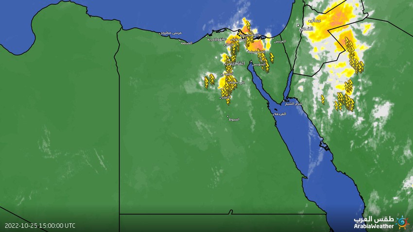 مصر - تحديث الساعة 6:30م | حزام من السُحب الرعدية يمتد من شمال الصعيد ويمر بالقاهرة وصولاً للساحل الشرقي