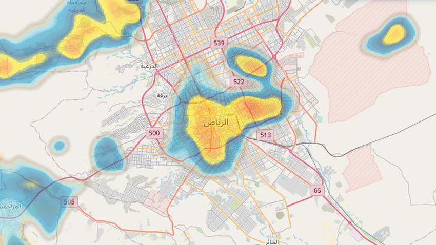 تحديث 6:10م : تشكلات من السحب الممطرة في سماء العاصمة الرياض 