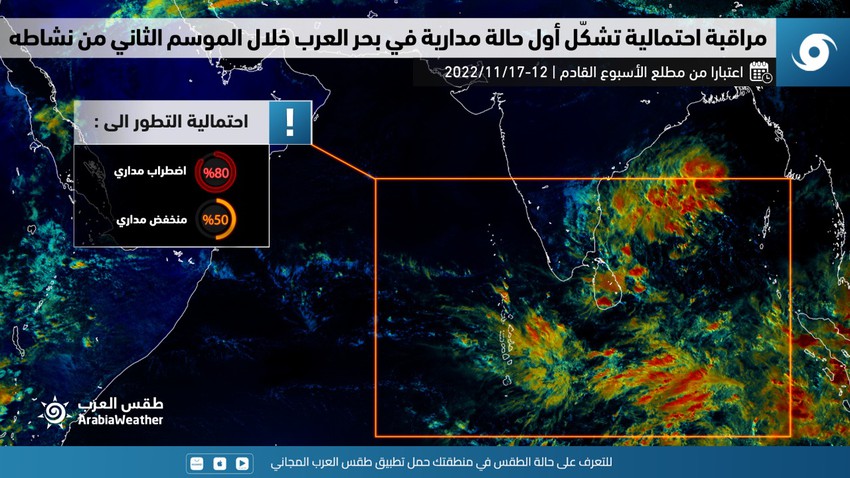 مُراقبة تشكل أول اضطراب مداري في بحر العرب خلال الأسبوع القادم