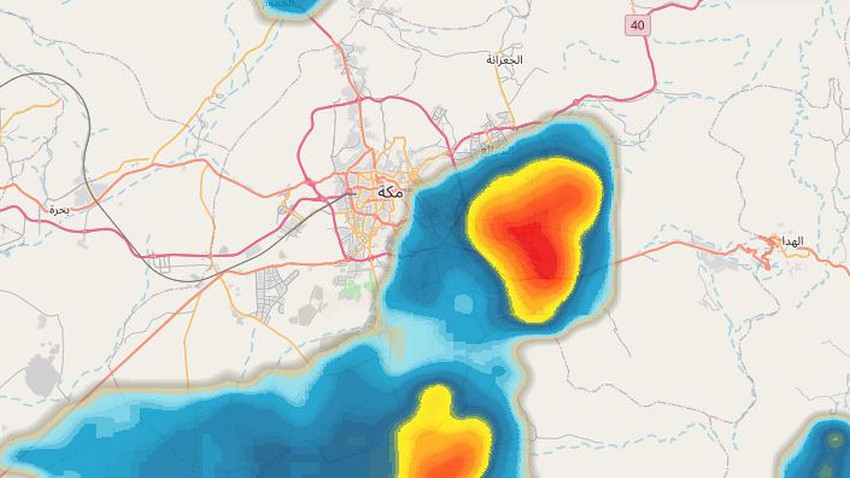 Update 5:10 PM: Condensation of cumulus clouds east of Makkah Al-Mukarramah and possible effects on parts of the city in the coming hours