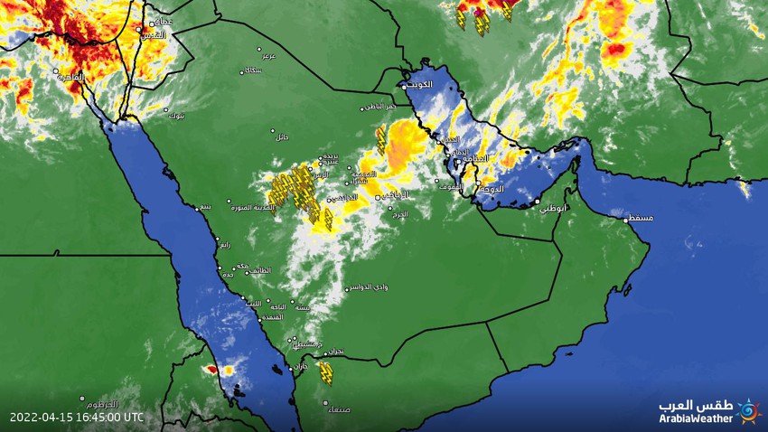 السعودية - تحديث 8:20 ليلاً | نشاط لافت للسُحب الرعدية على أجزاء من القصيم تترافق بأمطار رعدية ونشاط للرياح