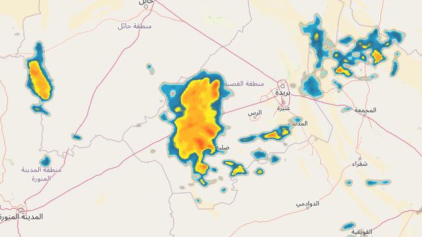 السعودية - تحديث 8:10 ليلاً | سُحب رعدية تتقدم نحو القصيم وأمطار مُتفاوتة الغزارة مُتوقعة الساعات القادمة