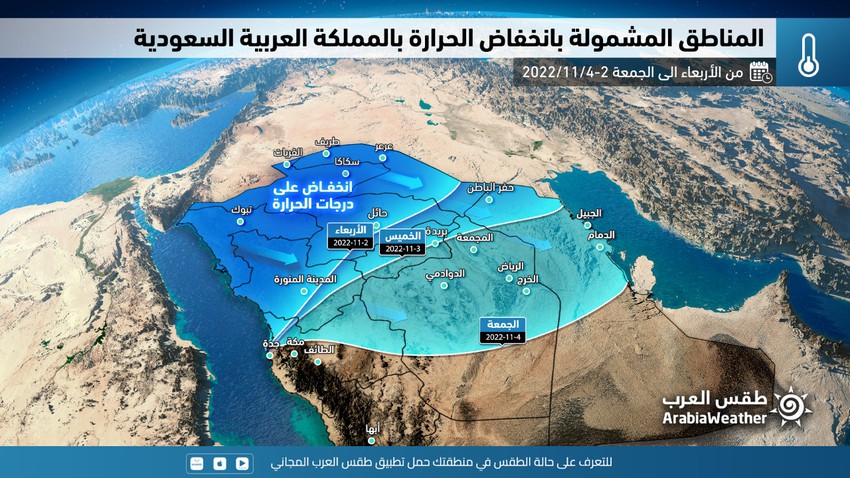 السعودية | انخفاض على درجات الحرارة على المنطقتين الوسطى و الشرقية و تجدد فرص الأمطار على 3 مناطق خلال عُطلة نهاية الأسبوع