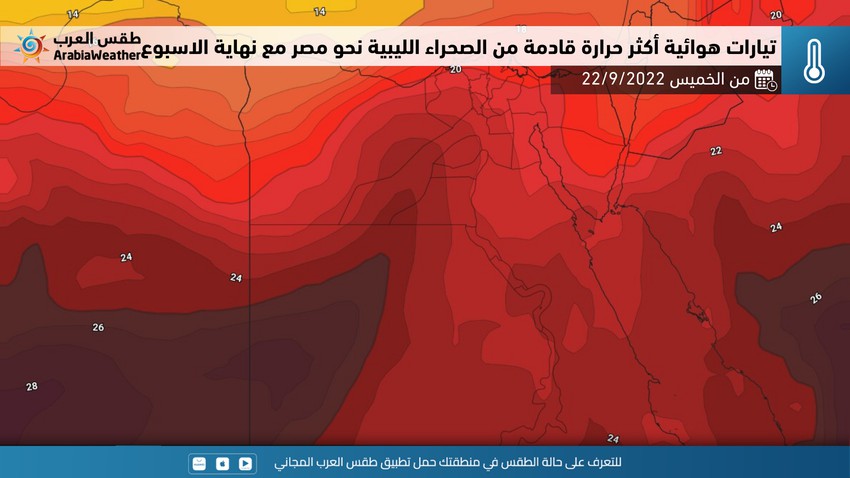 مصر | تيارات هوائية أكثر حرارة تؤثر على الجمهورية الخميس والجمعة وارتفاع مؤقت على درجات الحرارة
