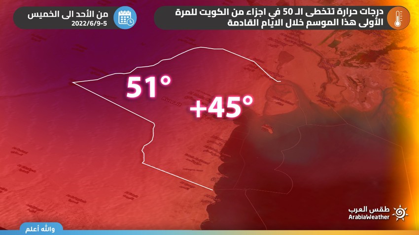 النشرة الأسبوعية للكويت | موجة حارة مُرهقة تضرب الكويت ودرجات الحرارة تلامس ال50 مئوية  