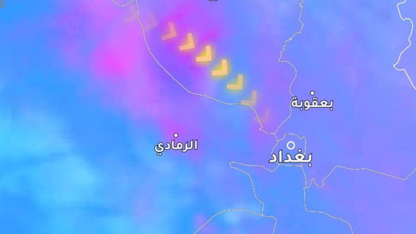 العراق - تحديث الساعة 1:30 ظهراً | غُبار أكثر كثافة يصل العاصمة بغداد الساعات القليلة القادمة وتدني مُتوقع في مدى الرؤية الأفقية 