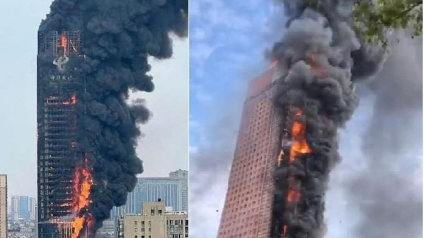 Video | A horrific scene of a massive fire devouring a skyscraper in China