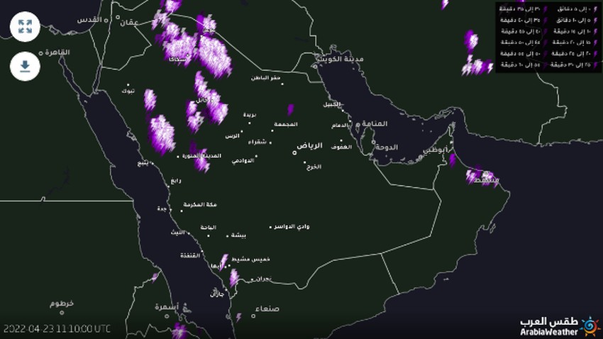 السعودية - تحديث 2:10م | سحب رعدية قوية تتشكل غرب حائل  وتتحرك للشرق نحو المدينة الساعات القادمة