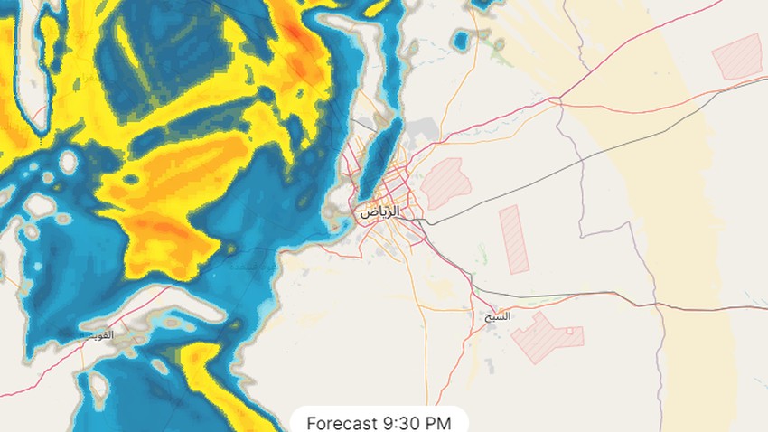 مدينة الرياض | حزام من السحب الرعدية يتقدم نحو العاصمة وغبار وأمطار محتملة بعد قليل