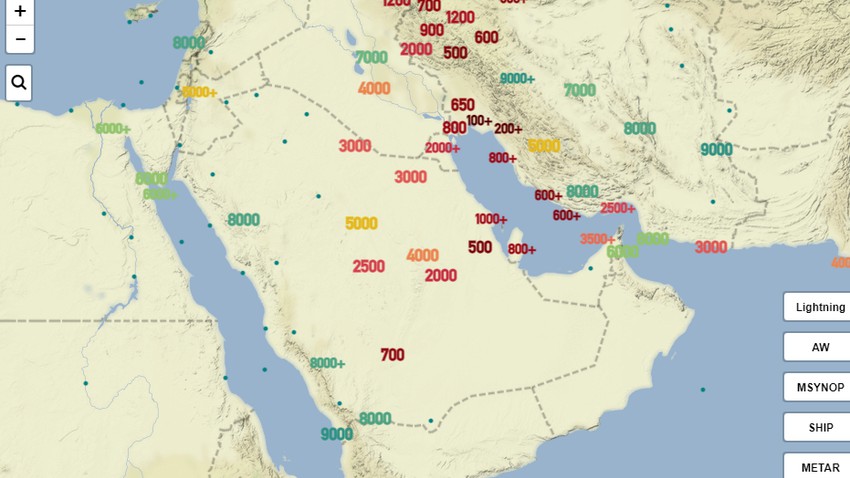 Arabie Saoudite - Mise à jour 11h10 | L&#39;effet de la poussière et de la saleté du plancton se poursuit aujourd&#39;hui et la visibilité horizontale est faible dans de nombreuses zones
