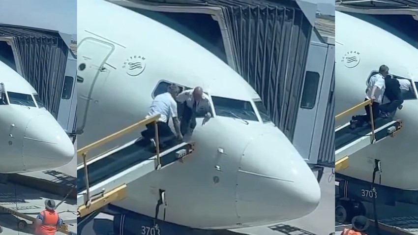 فيديو طريف: قائد طائرة بوينغ 737 يزحف إلى قمرة القيادة عبر النافذة.. والسبب 