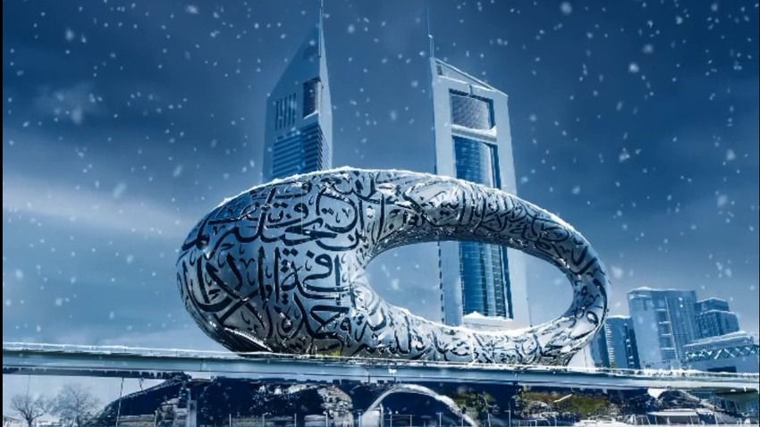 Scènes étranges de la ville de Dubaï recouverte de neige blanche grâce à l&#39;art numérique. Peut-il vraiment neiger à Dubaï ?