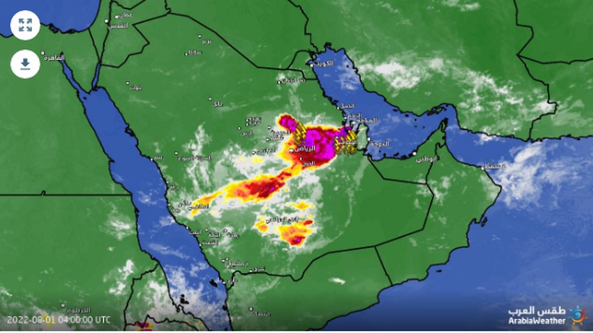 السعودية 7:30 صباحا | الإحساء تبدأ يومها بالأمطار الغزيرة ومراقبة سحابة رعدية أخرى تشكلت شرق الرياض