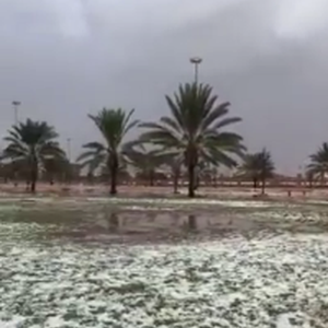 أرض حائل تتزين بالأبيض عقب هطول زخات قوية من البَرَد