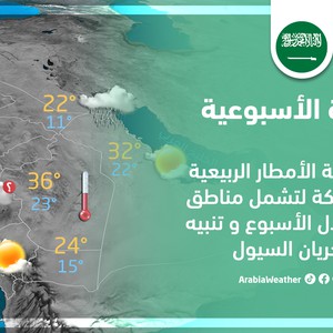 النشرة الأسبوعية - السعودية | اتساع رقعة الأمطار على المملكة لتشمل مناطق واسعة اعتباراً من الأحد وحتى نهاية الأسبوع