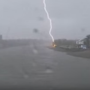 صاعقة رعدية تضرب شجرة على ضفة نهر التايمز في بريطانيا 