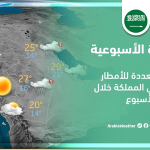 السعودية - النشرة الأسبوعية | فرصة مُتعددة للأمطار الرعدية في المملكة خلال الأسبوع | الأحد 26-3-2023