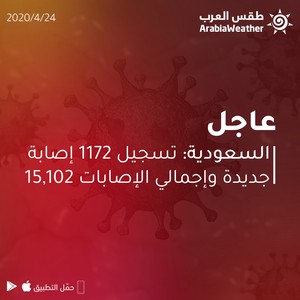السعودية | تسجيل 1172 إصابة جديدة بالفايروس كورونا وإجمالي الإصابات 15,102 إصابة