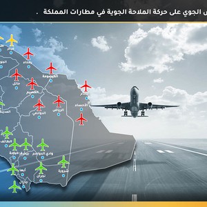 خارطة توضيحية للتأثيرات المحتملة للمنخفض الجوي على حركة الملاحة الجوية في مطارات المملكة 