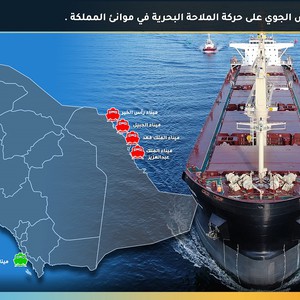 خارطة توضيحية للتأثيرات المحتملة للمنخفض الجوي على حركة الملاحة البحرية في موانئ المملكة
